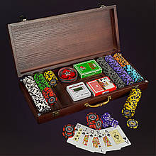 Покерний набір в дерев'яному кейсі на 300 фішок