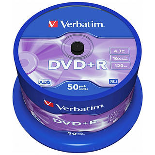 Диск DVD Verbatim 4.7Gb 16X CakeBox 50 шт (43550)  — Доступний