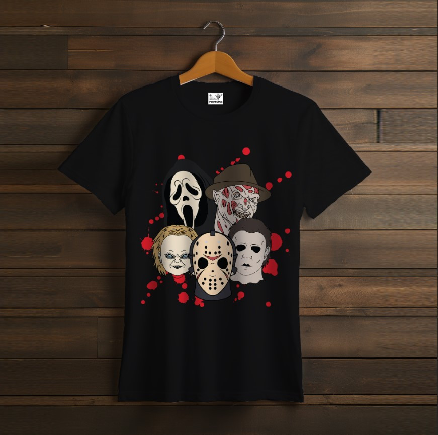 Футболка з принтом "Всі герої хорор жахи друзі фільм Хеловін арт Halloween 4" ВСІ Розміри, фото 1