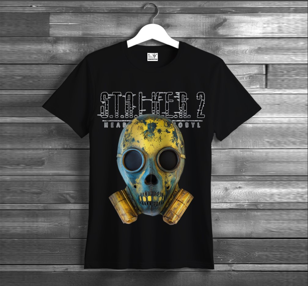 Футболка з принтом "Сталкер STALKER S.T.A.L.K.E.R. 2 логотип протигаз" ВСІ Розміри, фото 1