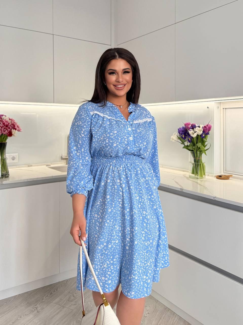 Сукня жіноча з софту у квітковий принт з гумкою на талії (Батал), фото 1