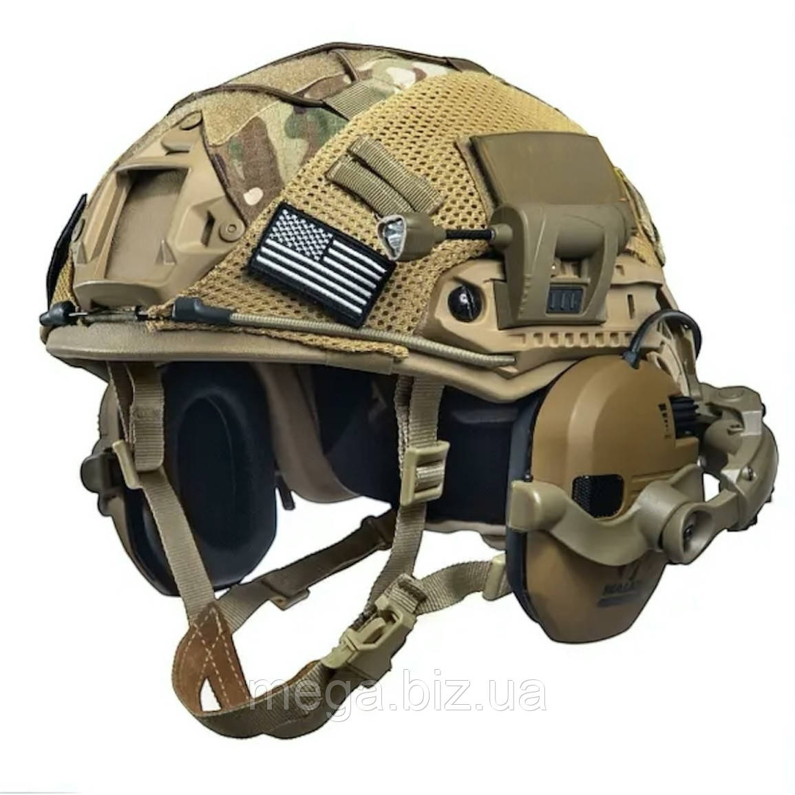 Комплект шолом FAST Helmet NIJ III Каска 3А з активними навушниками Walker's Razor Patriot Кавер Мультикам + Ліхтар Військова - фото 1 - id-p2490607448