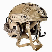 Балістичний шолом каска Fast NIJ IIIA койот мультикам з навушниками EARMOR M32 та чебурашки