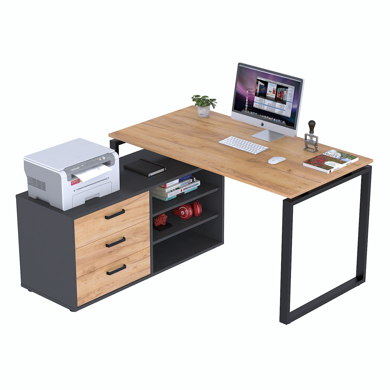 Стіл кутовий NDT-3S-135 Дуб Крафт золотой - Антрацит, фото 1