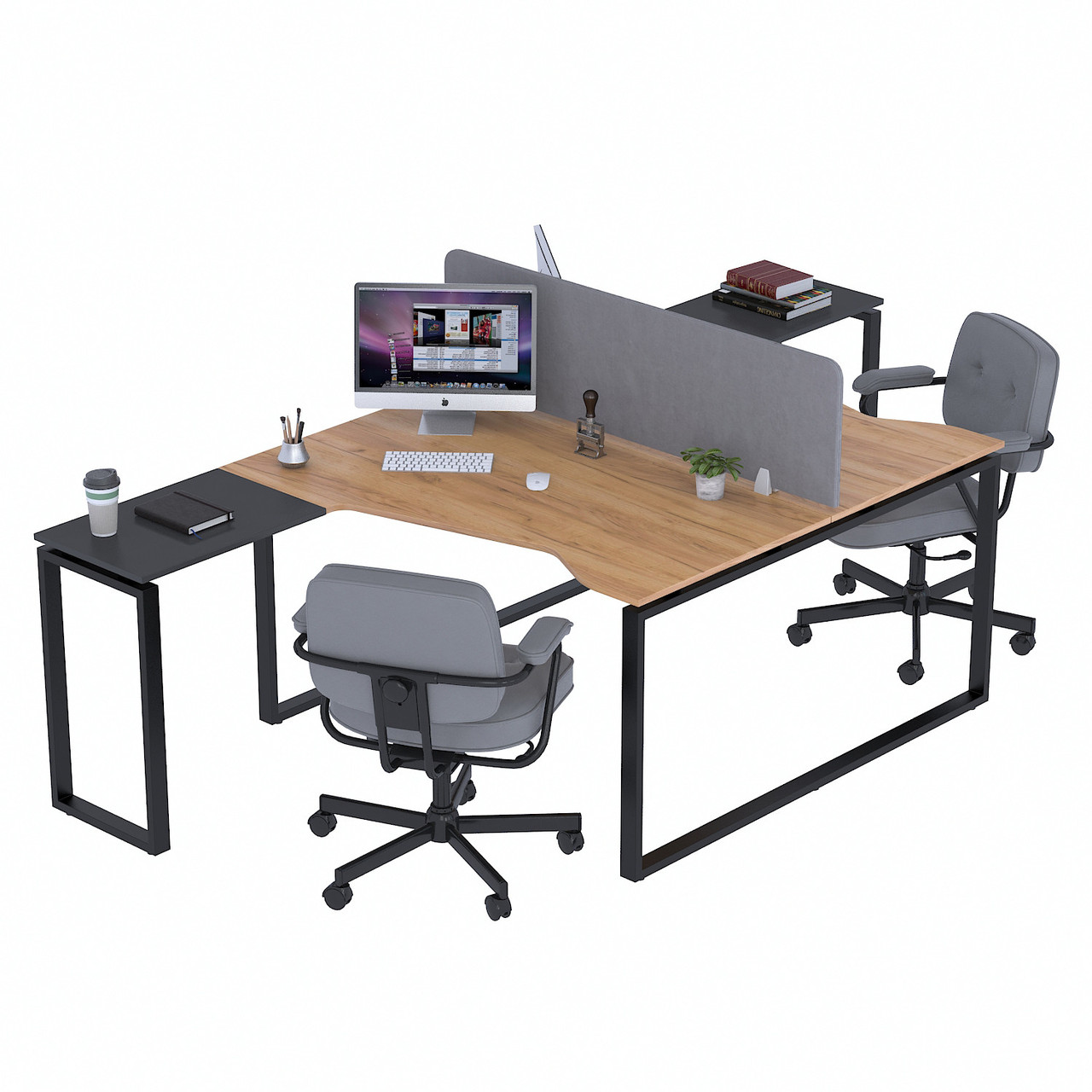 Стіл подвійний кутовий ND2U-135 Дуб Крафт золотой - Антрацит, фото 1