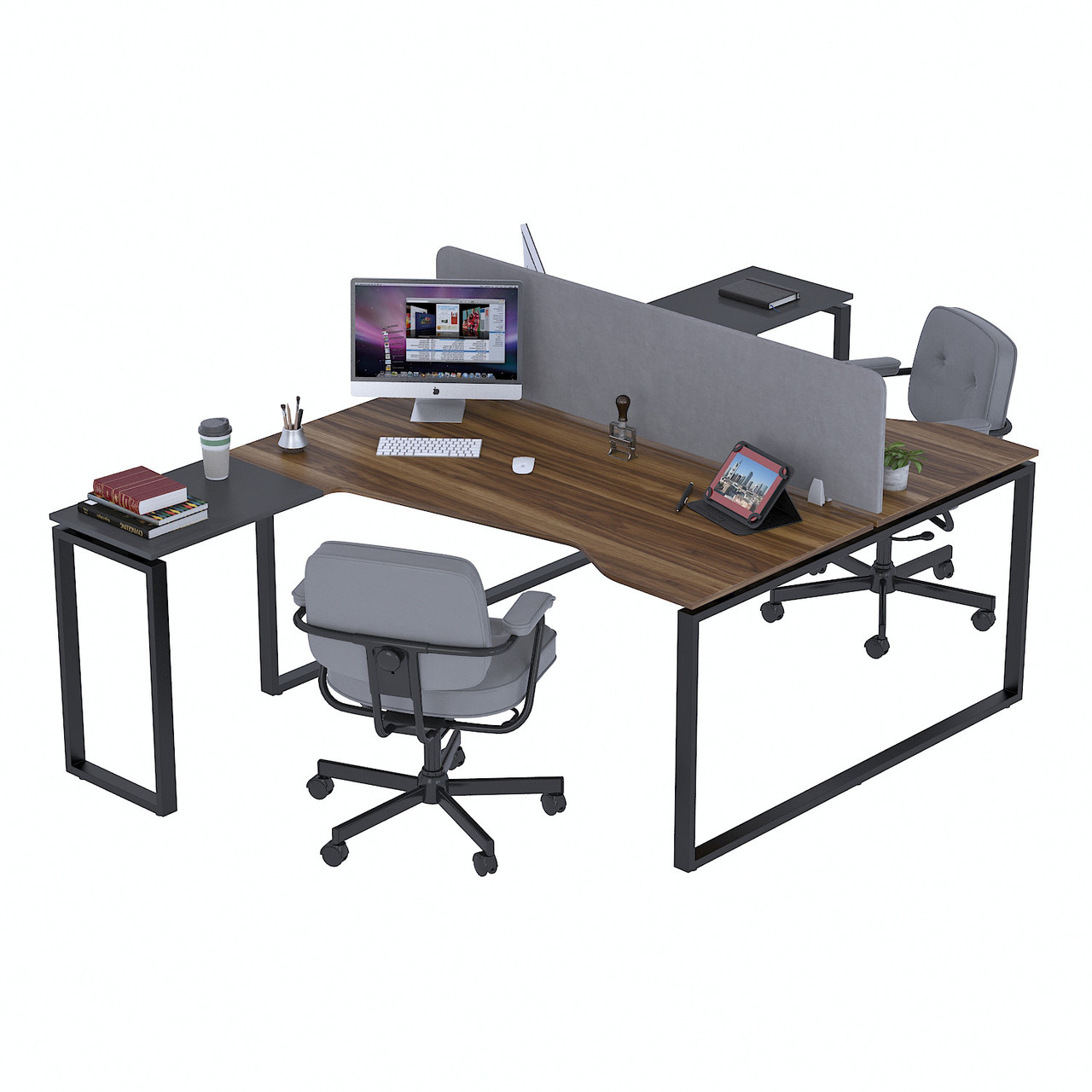 Стіл подвійний кутовий ND2U-160 Орех Модена - Антрацит, фото 1