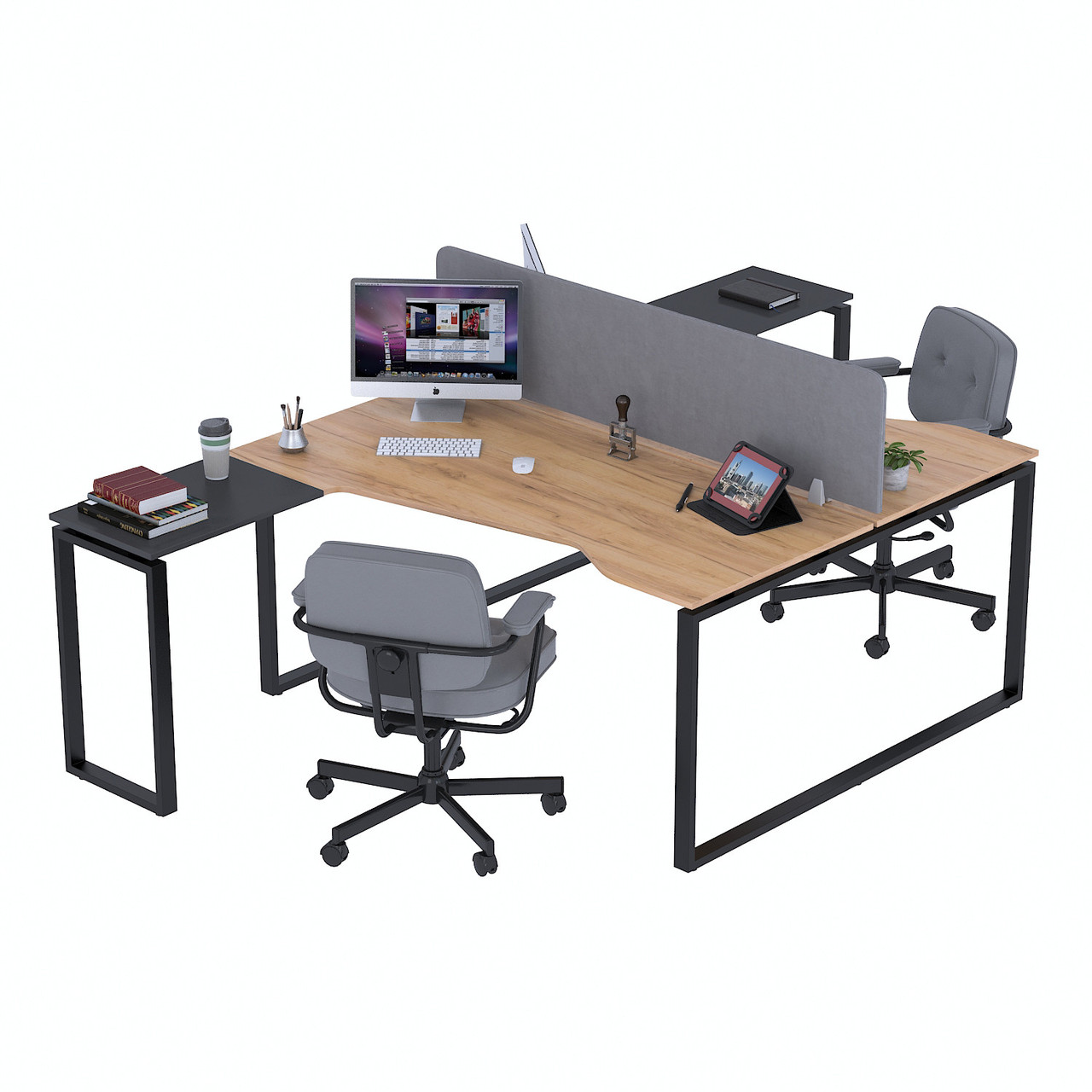 Стіл подвійний кутовий ND2U-160 Дуб Крафт золотой - Антрацит, фото 1