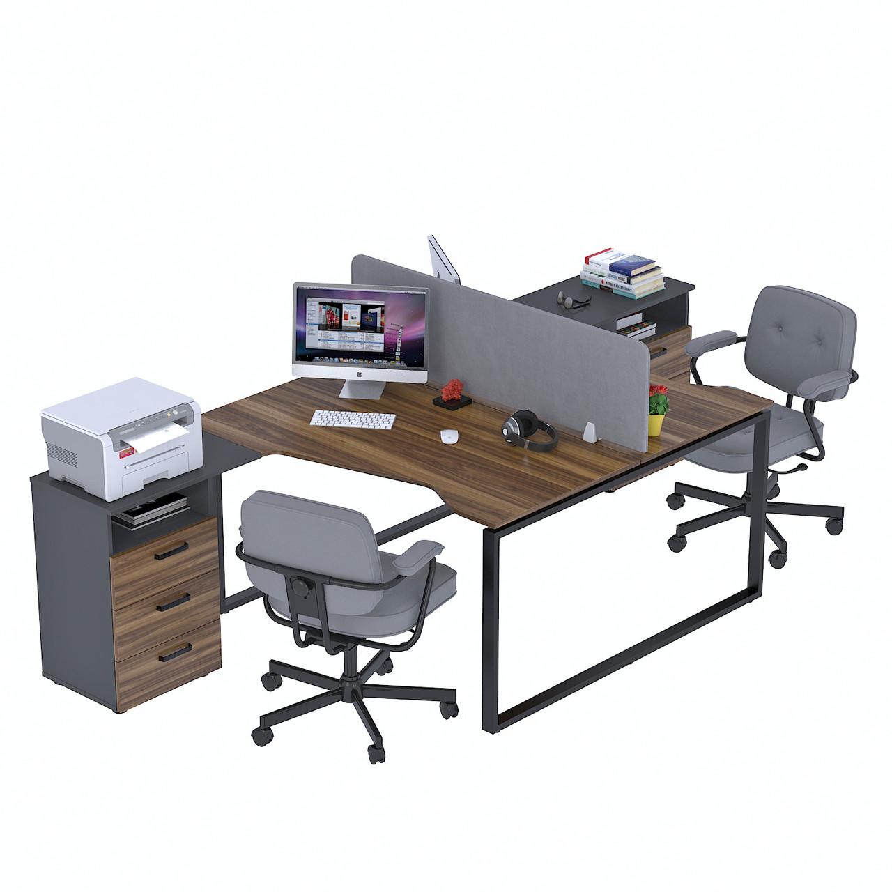 Стіл подвійний кутовий з тумбою ND2U-3S-135 Орех Модена - Антрацит, фото 1