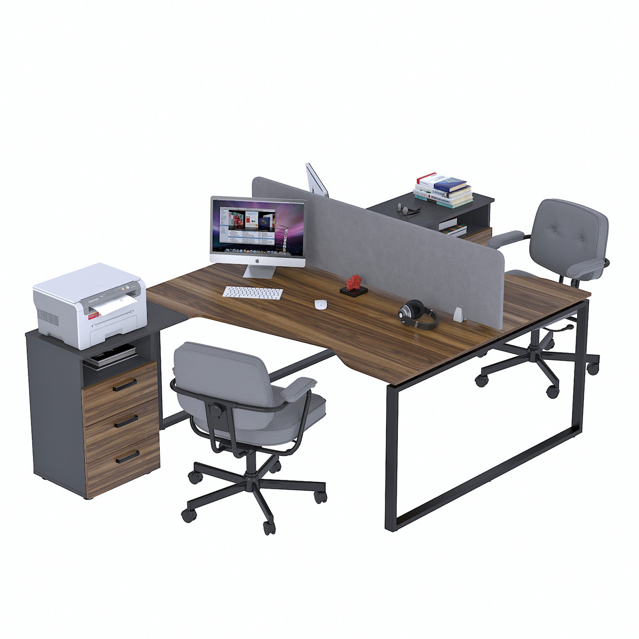 Стіл подвійний кутовий з тумбою ND2U-3S-160 Орех Модена - Антрацит, фото 1