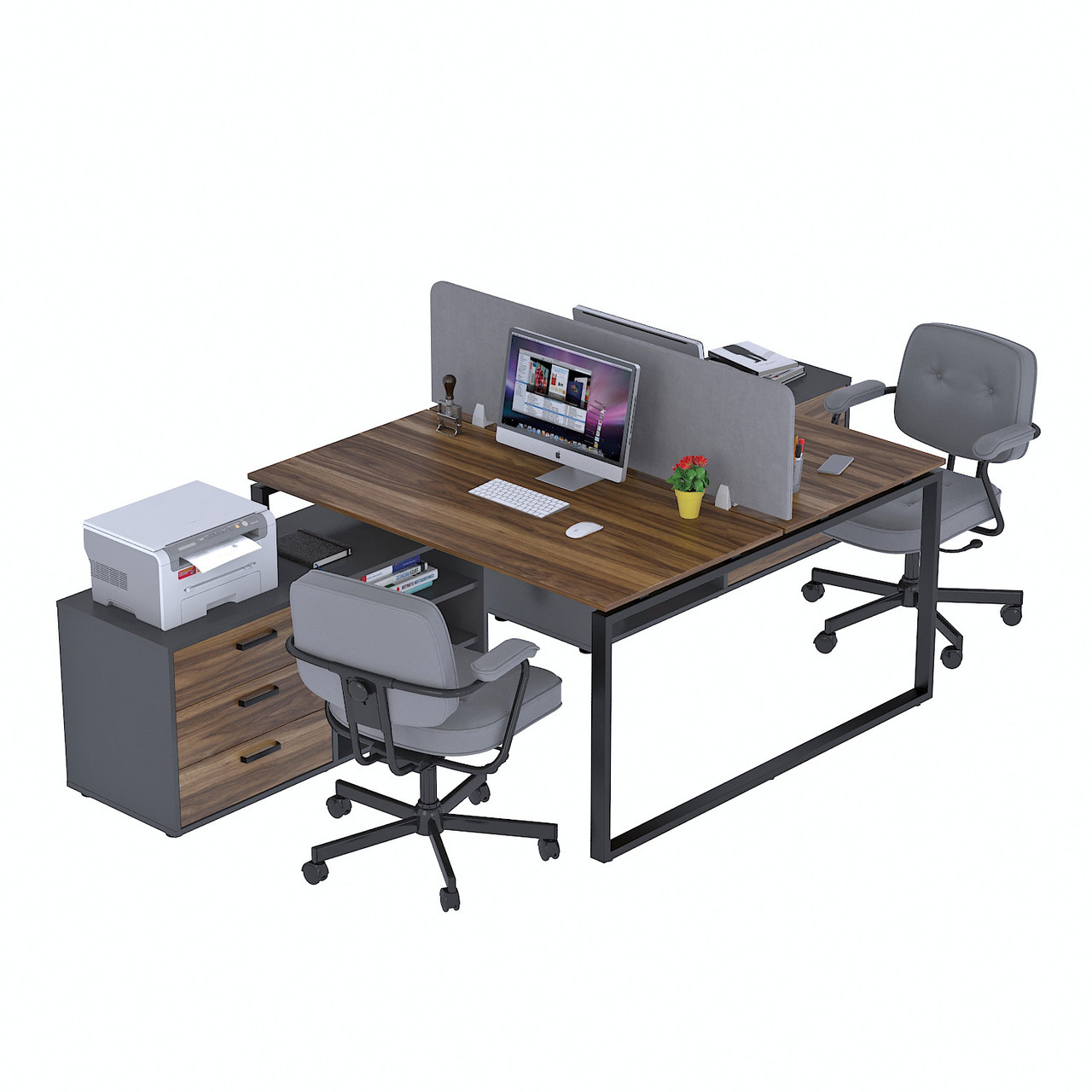 Стіл подвійний кутовий з тумбою ND2T-3S-135 Орех Модена - Антрацит, фото 1