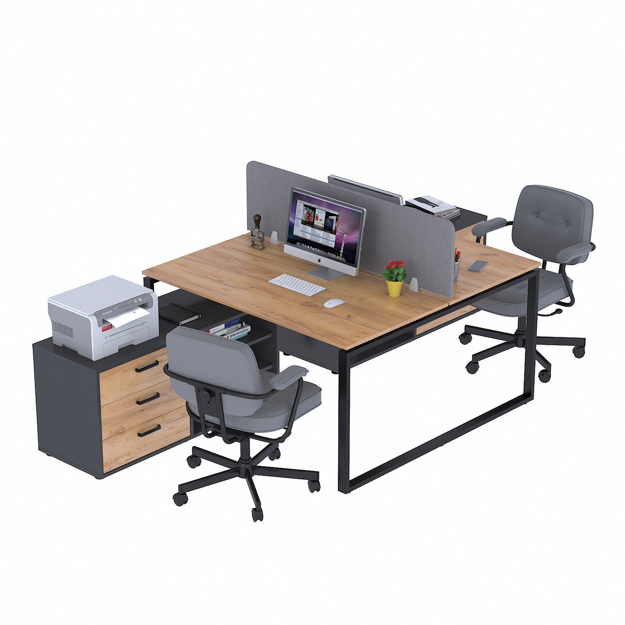 Стіл подвійний кутовий з тумбою ND2T-3S-160 Дуб Крафт золотой - Антрацит, фото 1