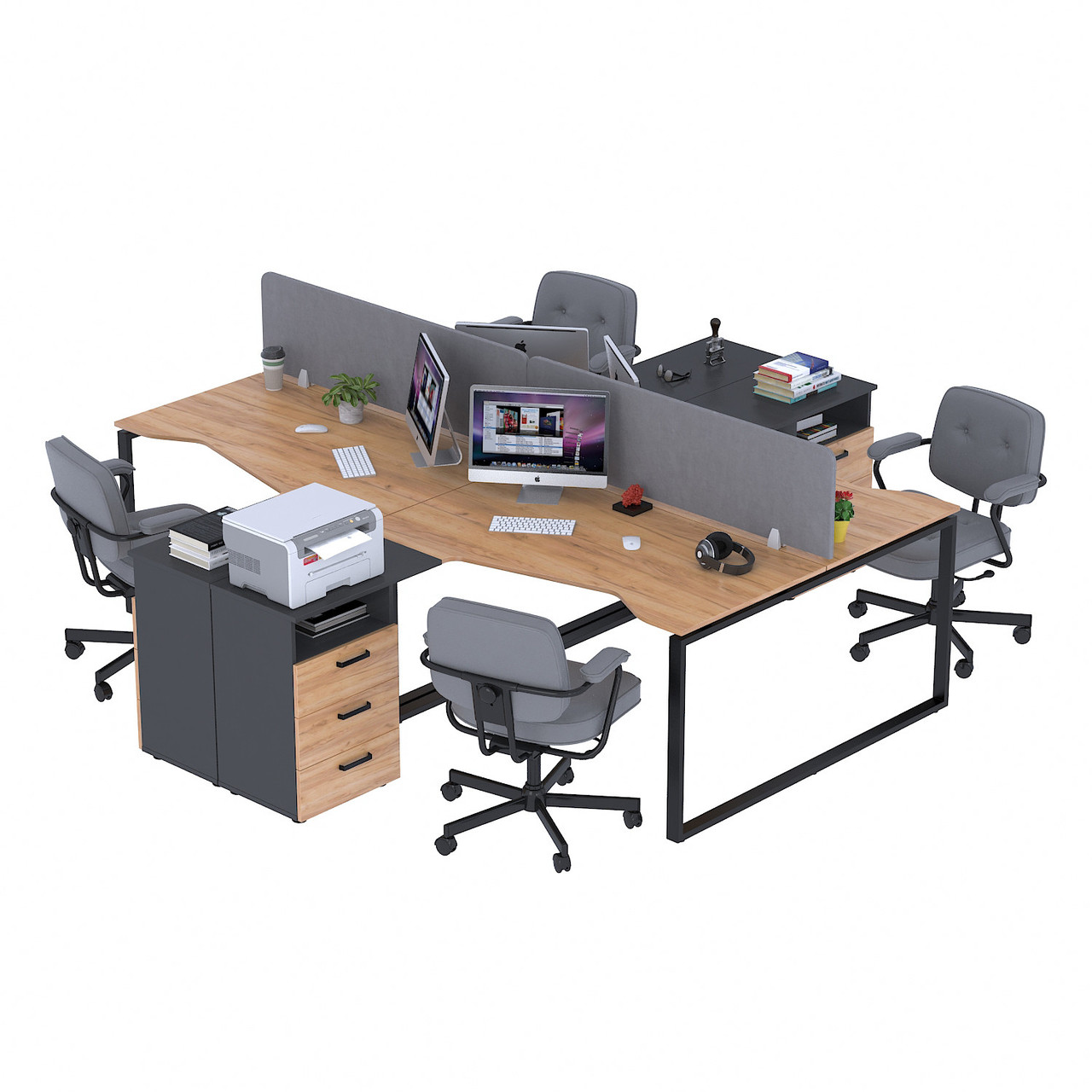 Стіл кутовий на 4 місця з тумбою ND4U-3S-270 Дуб Крафт золотой - Антрацит, фото 1