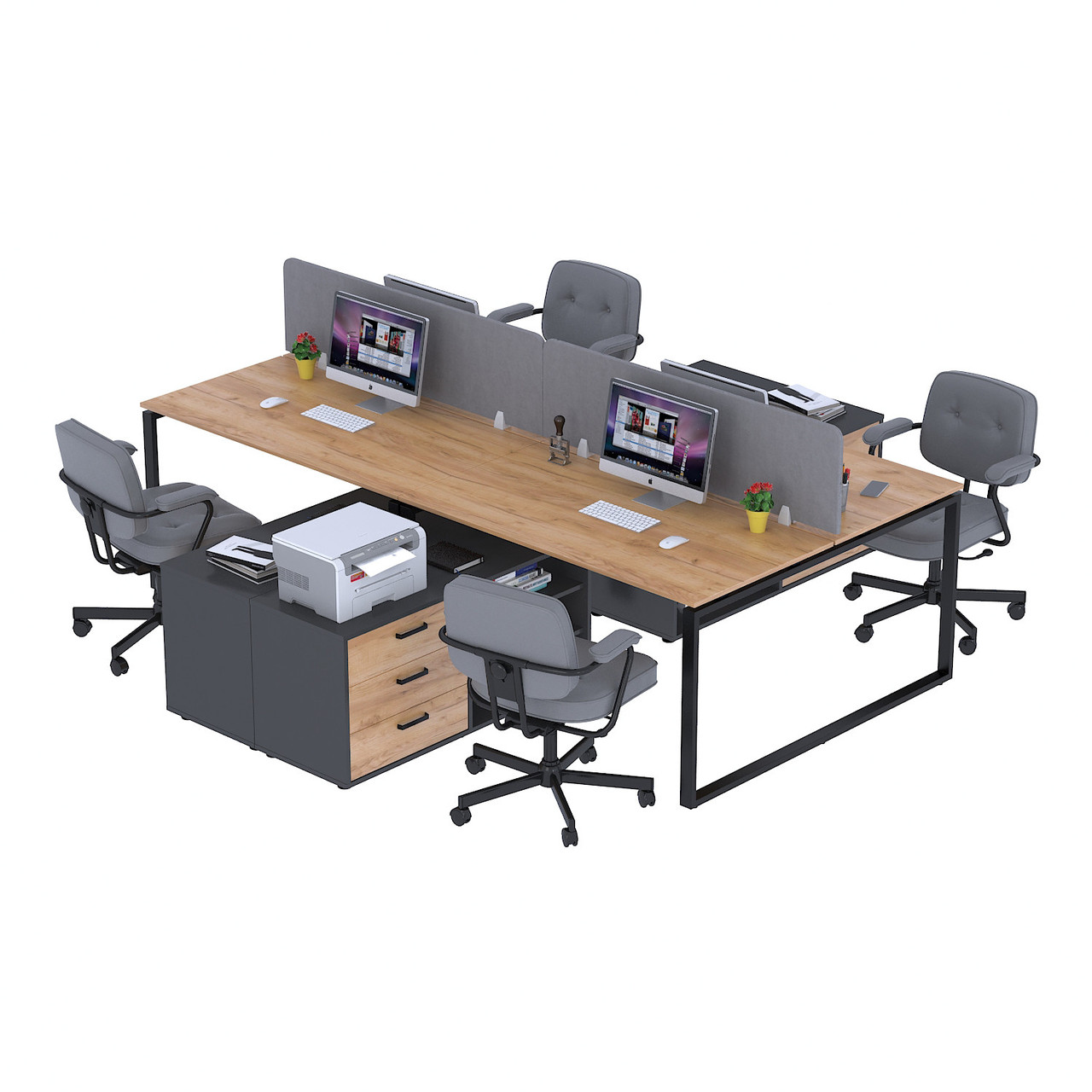 Стіл кутовий на 4 місця з тумбою ND4T-3S-270 Дуб Крафт золотой - Антрацит, фото 1