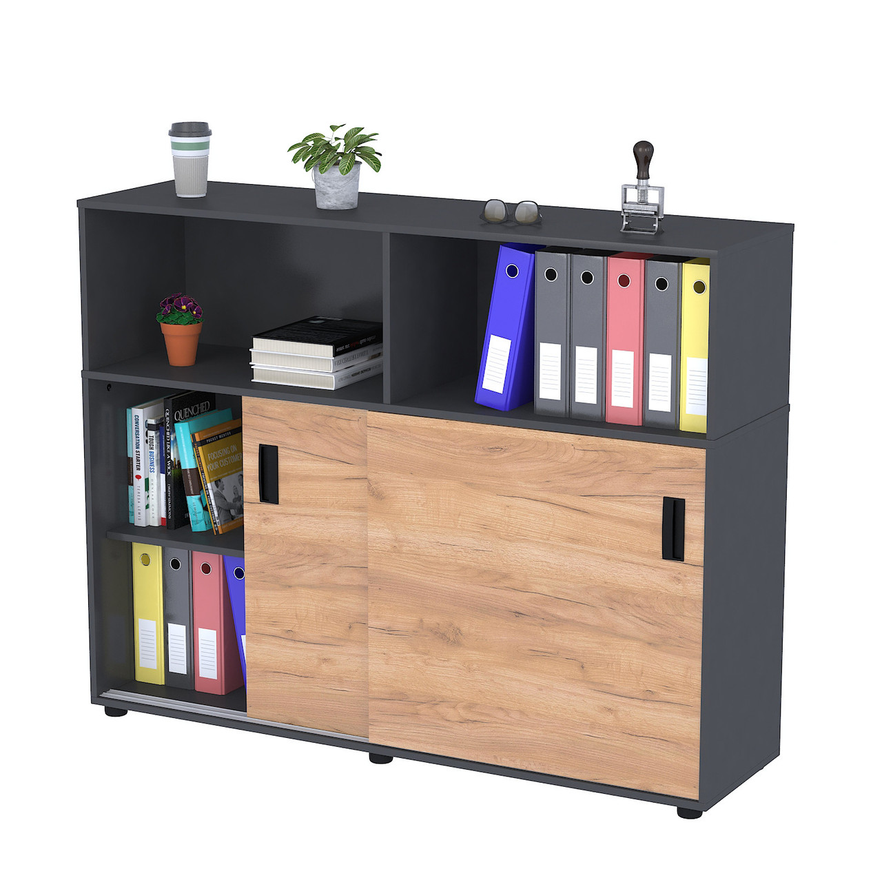 Тумба офісна LSN-141-115 Дуб Крафт золотой - Антрацит, фото 1