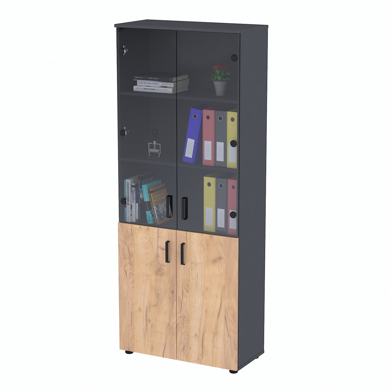 Стелаж скляні двері NT5-80-2MD-2S Дуб Крафт золотой - Антрацит, фото 1