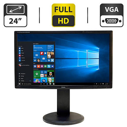 Монітор Iiyama ProLite E2409HDS / 24" (1920x1080) TN / VGA, DVI, HDMI, Audio / Вбудовані колонки 2x 2W / VESA 100x100 + Кабель, фото 1