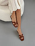 Шльопанці жіночі шкіряні рудого кольору, фото 3