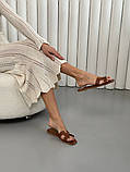 Шльопанці жіночі шкіряні рудого кольору, фото 4