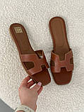 Шльопанці жіночі шкіряні рудого кольору, фото 7