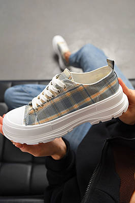 Кеди жіночі бежевого кольору на шнурівці текстиль Уцінка р.40 206949T Безкоштовна доставка