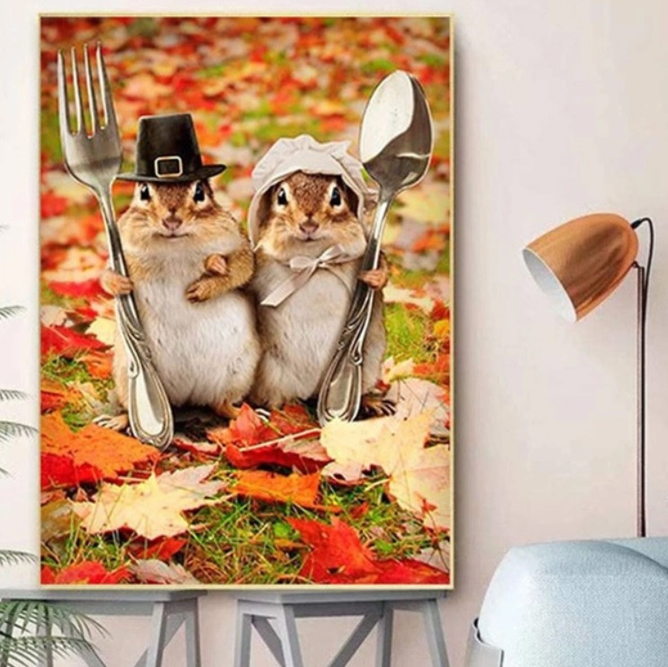 Алмазна мозаїка "Бурундуки", картина стразами. 20*30 см
