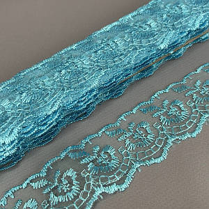 (9 метрів) Мереживо "Яблуко" органза (ширина 4см) блакитний темний