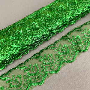 (9 метрів) Мереживо "Яблуко" органза (ширина 4см) Зелений