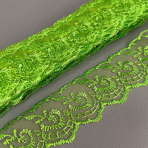 (9 метрів) Мереживо "Яблуко" Органза (ширина 4 см) салатовий