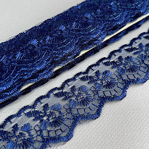 (9 метрів) Мереживо "Яблуко" органза (ширина 4см) Синій темний