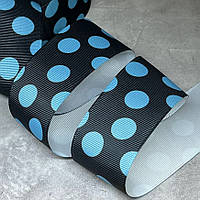 Репсовая лента в горох 4 см, цвет- блакитний горох на чорному, арт 017929, 1 метр, Чорний