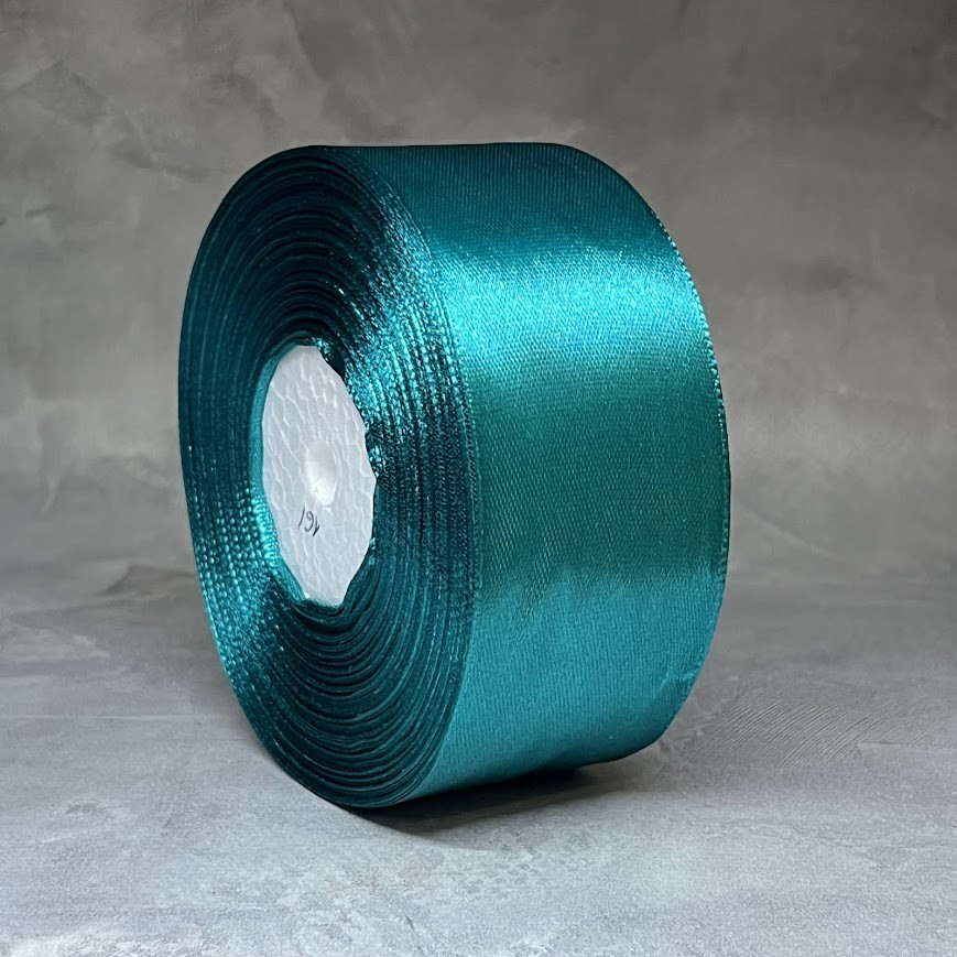 Атласна стрічка 4 см, колір темно-бірюзовий, арт 017935, 1 рулон ~32,5 м, темно-бірюзовий, фото 1