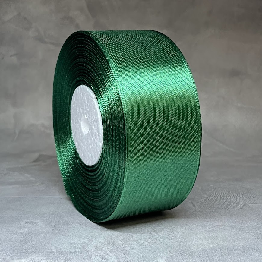 Атласна стрічка 4 см, колір темно-зелений, арт 017936, 1 рулон ~32,5 м, темно-зелений, фото 1