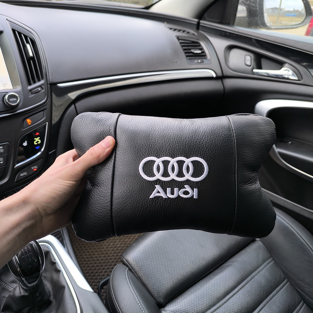 Автомобільна подушка для підголівника Audi – чорна EV-791 натуральна шкіра