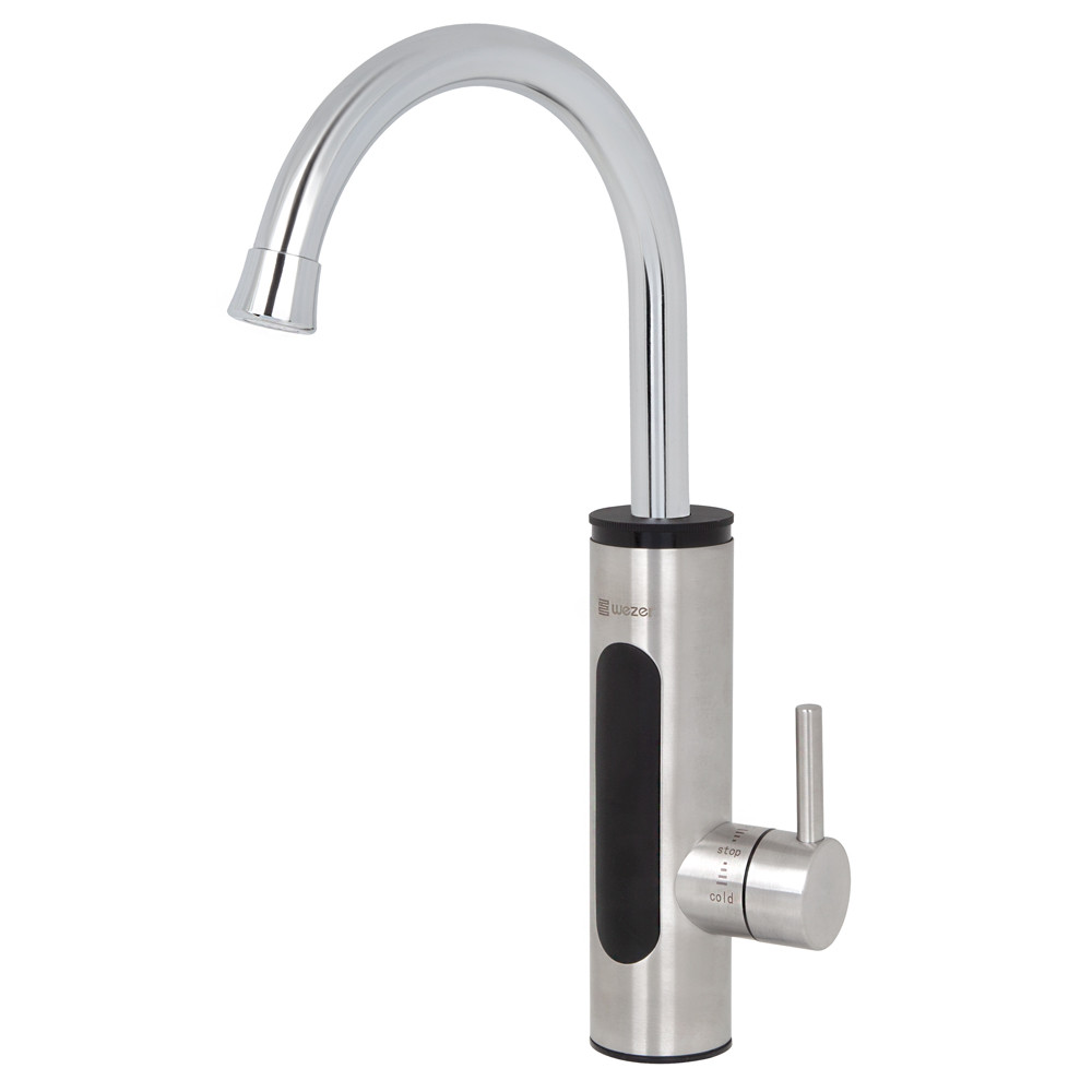 Проточний водонагрівач WEZER SDS-A14T для кухні, поворотний вилив, нержавіюча сталь, датчик темп., 3,3 кВт, хром, фото 1