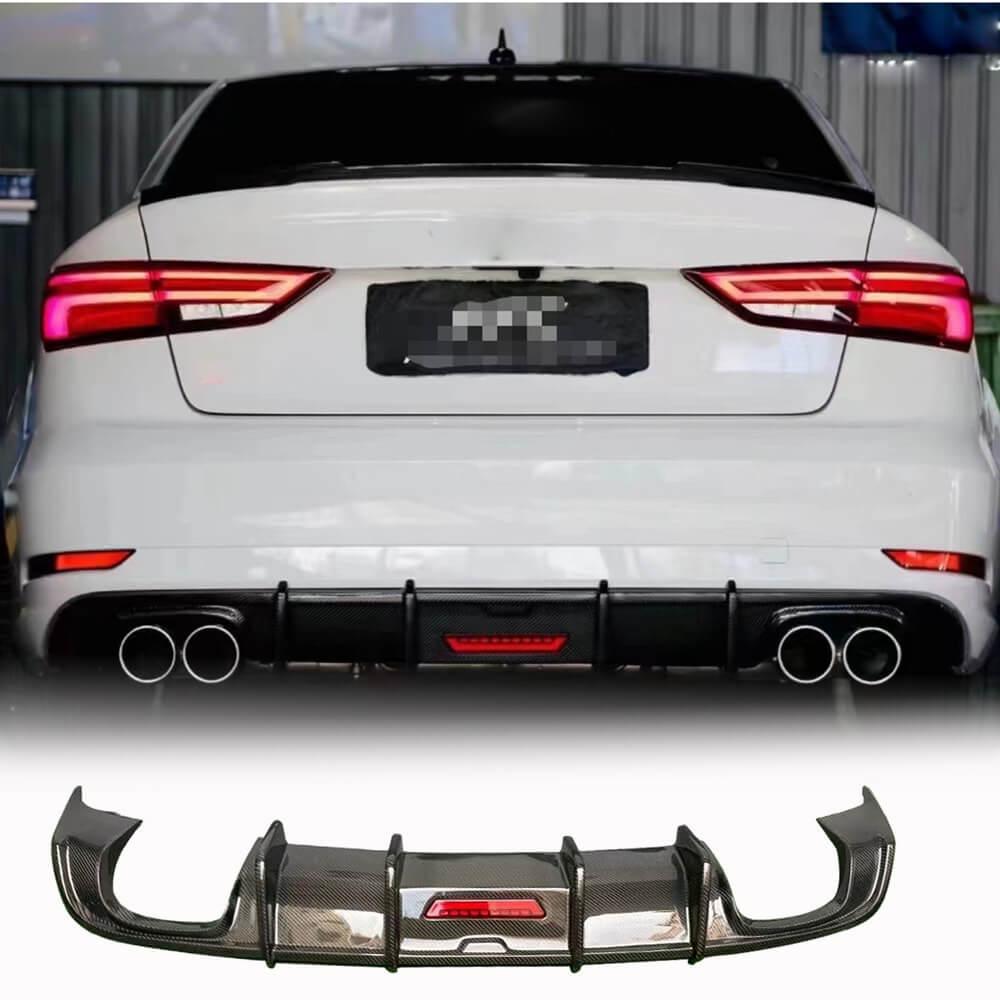 Задний диффузор бампера с LED для Audi A3 2012-2020 гг. от Ahacarbon из натурального карбона, фото 1