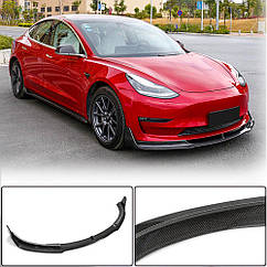 Накладка на передній бампер Lip Карбон V1 Ahacarbon для Tesla Model 3 Натуральний карбон