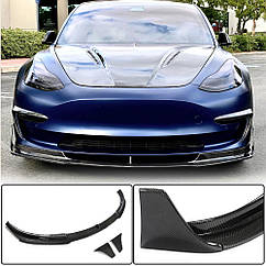 Накладка на передній бампер Lip Карбон V3 Ahacarbon для Tesla Model 3 Натуральний карбон (2 шт.)