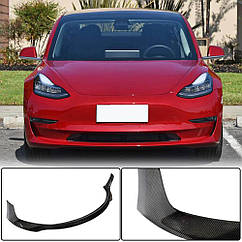 Накладка на передній бампер Lip Карбон V4 Ahacarbon для Tesla Model 3 Натуральний карбон