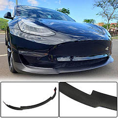 Накладка на передній бампер Lip Карбон V6 Ahacarbon для Tesla Model 3 Натуральний карбон