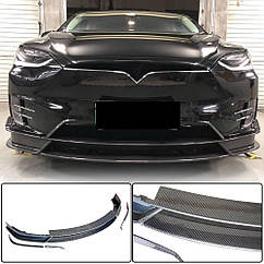 Накладка на передній бампер Lip Карбон V1 Ahacarbon для Tesla Model X Натуральний карбон