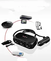 Розгалужувач для прикурювача Xunniu WT-D23 Black, фото 3