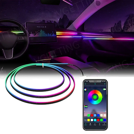 Підсвітка салону Ambient light Rgb, світлодіодна стрічка торпеди USB Bluetooth багатобарвна, фото 1