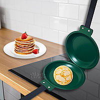 Двостороння сковорода Pancake Maker для млинців та панкейків, подвійна сковорода PCM-2-Green/Black