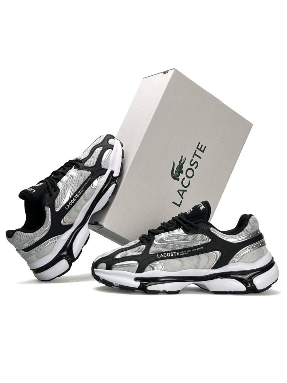 Чоловічі шкіряні текстиль кросівки Lacoste L003 2K24 Grey Black Silver, кеди Лакоста сірі. Чоловіче взуття