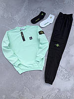 Мужской Спортивный Костюм Стон Айленд Брендовый Комплект Si Мятный Свитшот Черные Брюки Stone Island Toyvoo