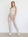 Штани брюки для вагітних спортивні жіночі трикотажні джогери з двунитки Zarina 42 Mumlove бежевий, фото 4