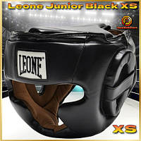Шолом для боксу з повним захистом тренувальний дитячий чорний Leone Junior Black розмір XS