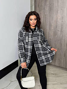 Р. 48-60 Жіноча стильна сорочка (Код: 020) у клітинку оверсайз великих розмірів