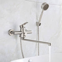 Одноважільний змішувач-кран для ванни з довгим гусачком виливом із неіржавкої сталі Aqua-Jet