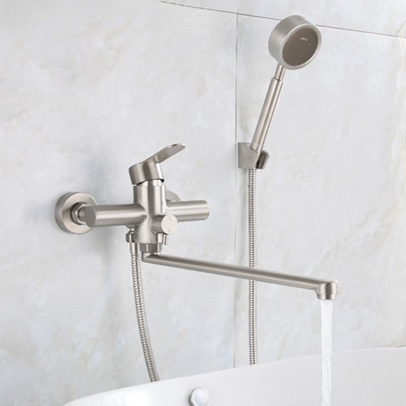 Одноважільний змішувач-кран для ванни з довгим гусачком виливом із неіржавкої сталі Aqua-Jet - фото 1 - id-p2546304132